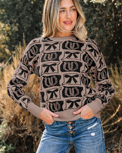 Black Bows & Horseshoes Pattern Western Fashion Print Sweater