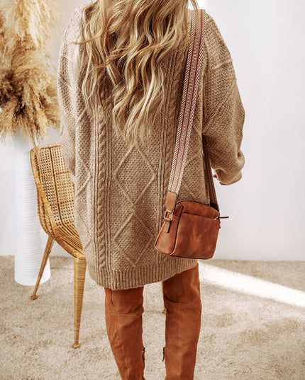Parchment Cable Knit Drop Shoulder Loose Fit Sweater Dress