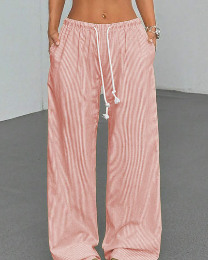 Pink Stripe Drawstring Plus Size Loose Pants