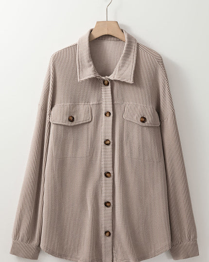 Smoke Gray Solid Corded Drop Shoulder Plus Size Shacket