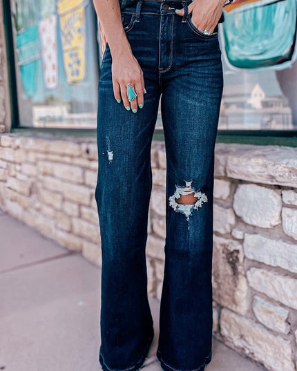 Real Teal High Rise Ripped Bell Bottom Jeans