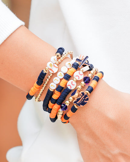 Russet Orange 7pcs Game Day Football Stackable Bracelet Set