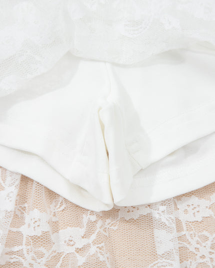 White Sheer Lace Frilly Ruffles High Low Long Skirt