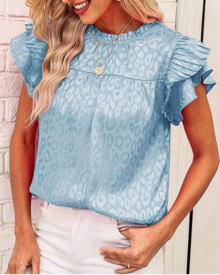 Urban print stain ruffle t-shirt top