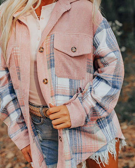 Western Plaid patchwork corduroy oversized jacket Shacket