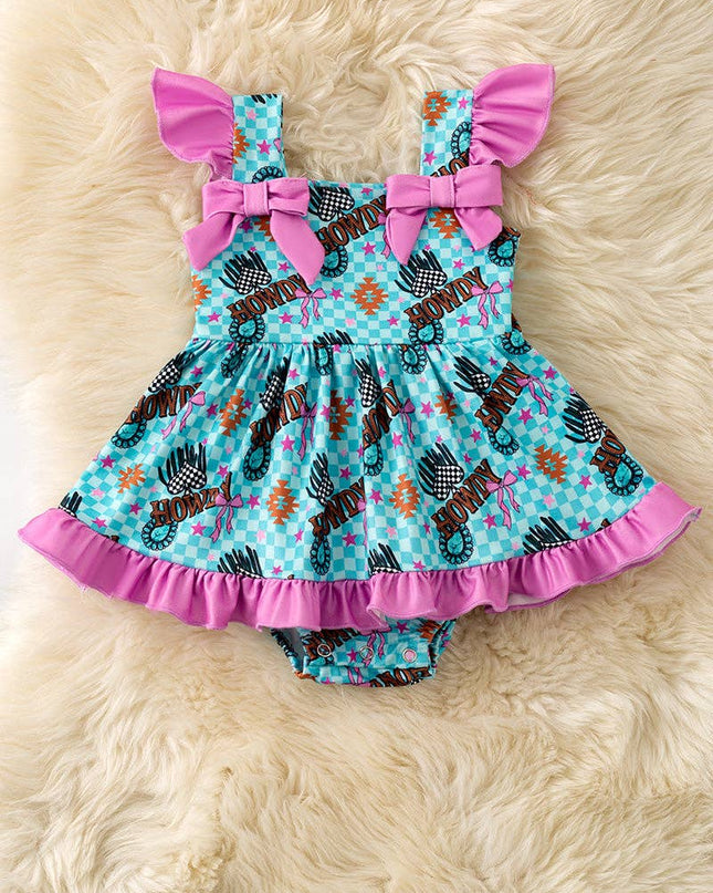 Howdy checkered & concho printed baby bodysuit. RPG61190 SOL