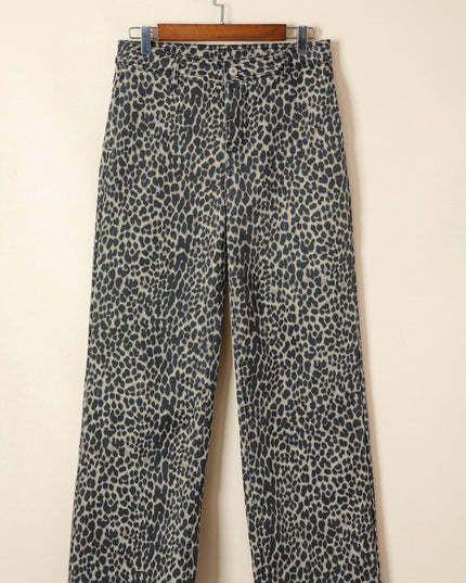 Black Leopard Print Wide Leg High Waist Jeans