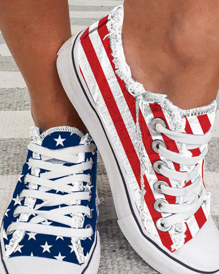 Blue American Flag Lace-up Canvas Flat Shoes