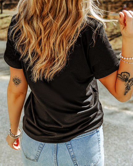 Black Rhinestone Western Pattern Cotton Blend Graphic T Shirt