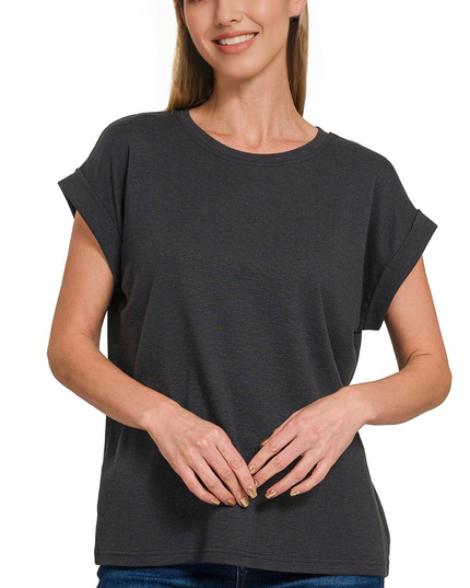 Cotton Modal Slub Rolled Sleeve Tee - Zenana