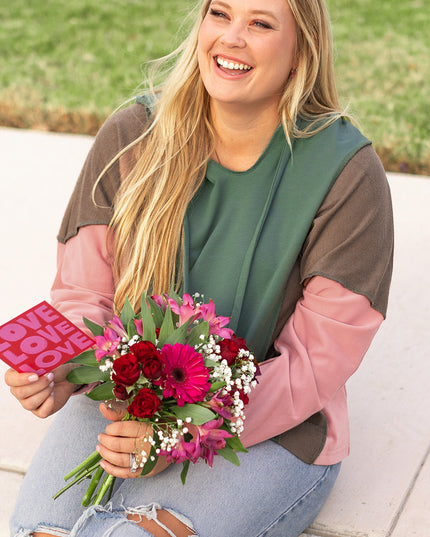 Breen Plus Size Colorblock Patchwork V Neck Hoodie