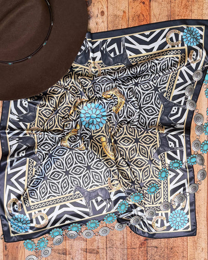 AVS-903 HORSESHOE PRINT SILK SQUARE WILD RAG 36X6
