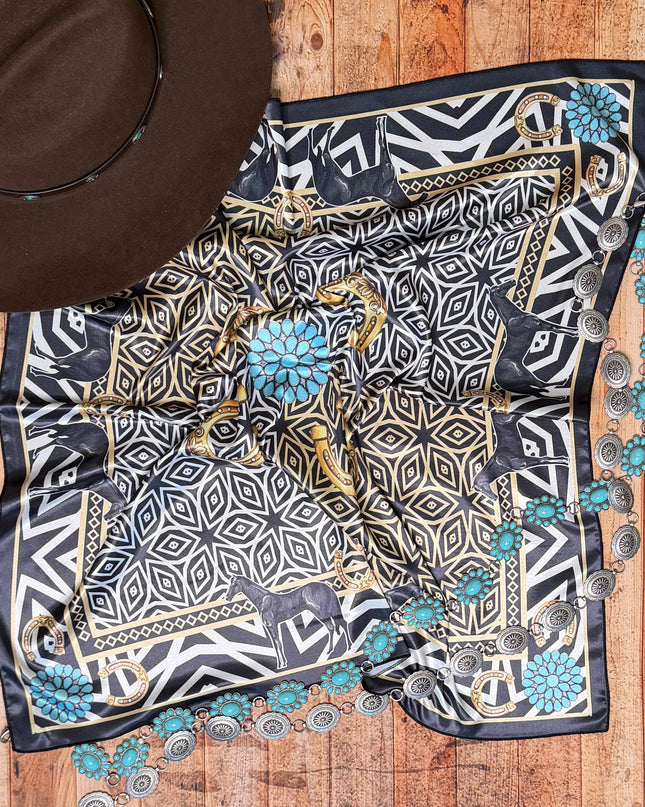 AVS-903 HORSESHOE PRINT SILK SQUARE WILD RAG 36X6