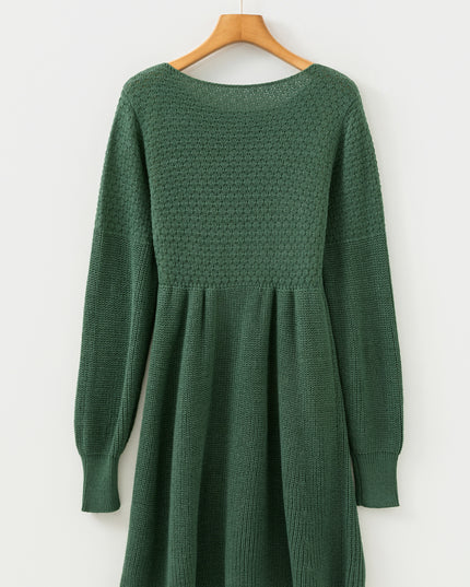 Mist Green Solid Lantern Sleeve Empire Waist Short Sweater Dress