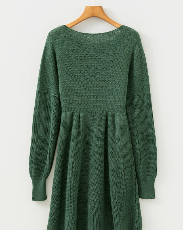 Mist Green Solid Lantern Sleeve Empire Waist Short Sweater Dress