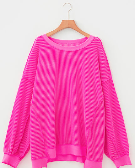 Rose Red Drop Shoulder Uneven Hem Plus Size Twisted Rib Top