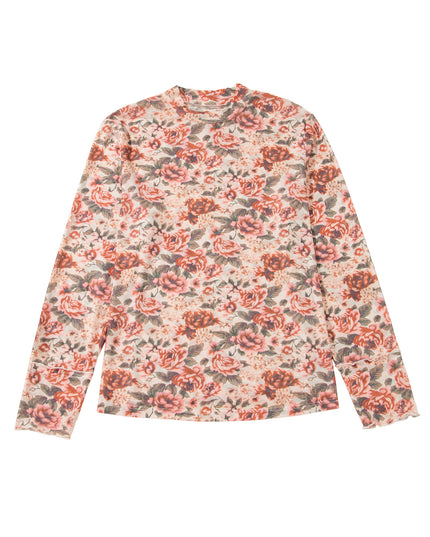 Pink Plus Size Floral Mock Neck Long Sleeve Slim Top