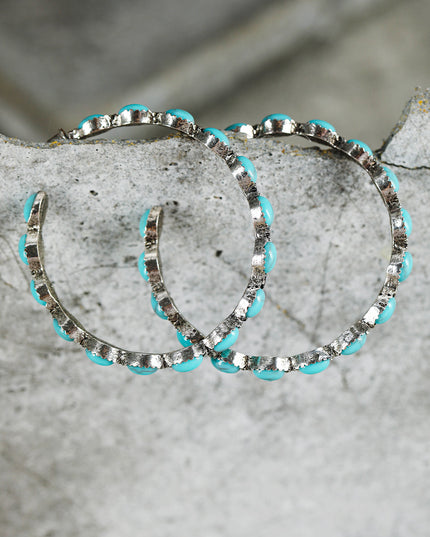 Sky Blue Gem Inlay Retro C-shape Earrings