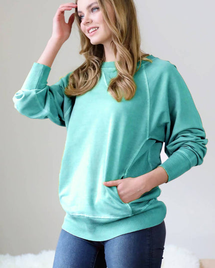 `Washed French Terry Pullover With Side Pockets