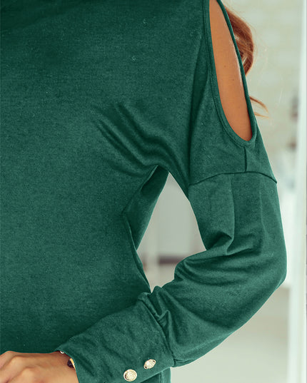 Green Asymmetrical Cut Out Buttoned Long Sleeve Top