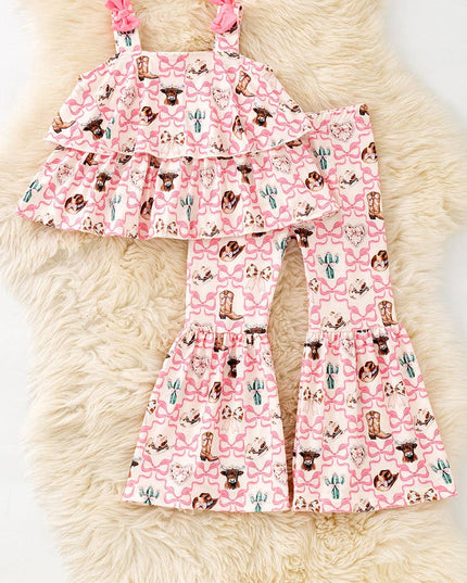Highland cow & western boots printed tunic & bell bottoms. OFG62058 JEAN