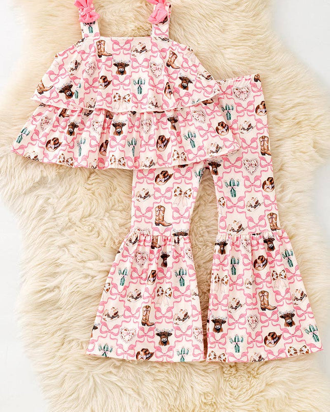 Highland cow & western boots printed tunic & bell bottoms. OFG62058 JEAN