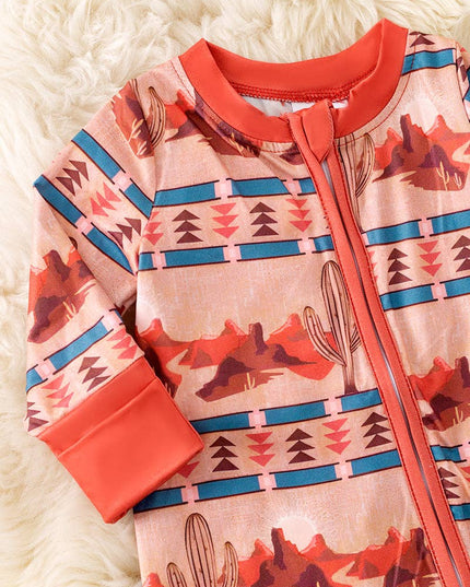 Dessert and aztec printed baby onesie with footie. RPG51310 AMY