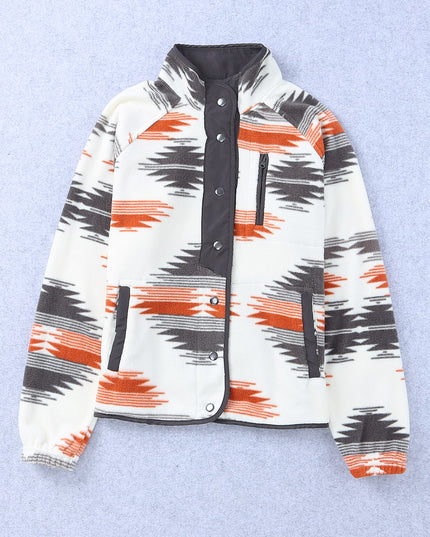 Gray Western Aztec Snap Buttoned Fleece Jacket