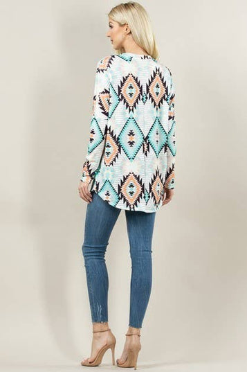KC010-TORI AZTEC PRINT DOLMAN SLEEVE TUNIC