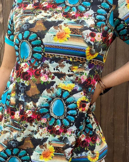 Western turquoise women's boutique top XCH11682