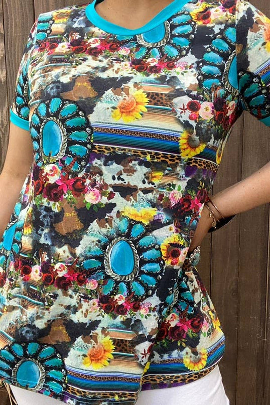 Western turquoise women's boutique top XCH11682