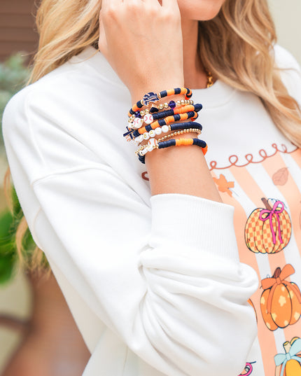 Russet Orange 7pcs Game Day Football Stackable Bracelet Set