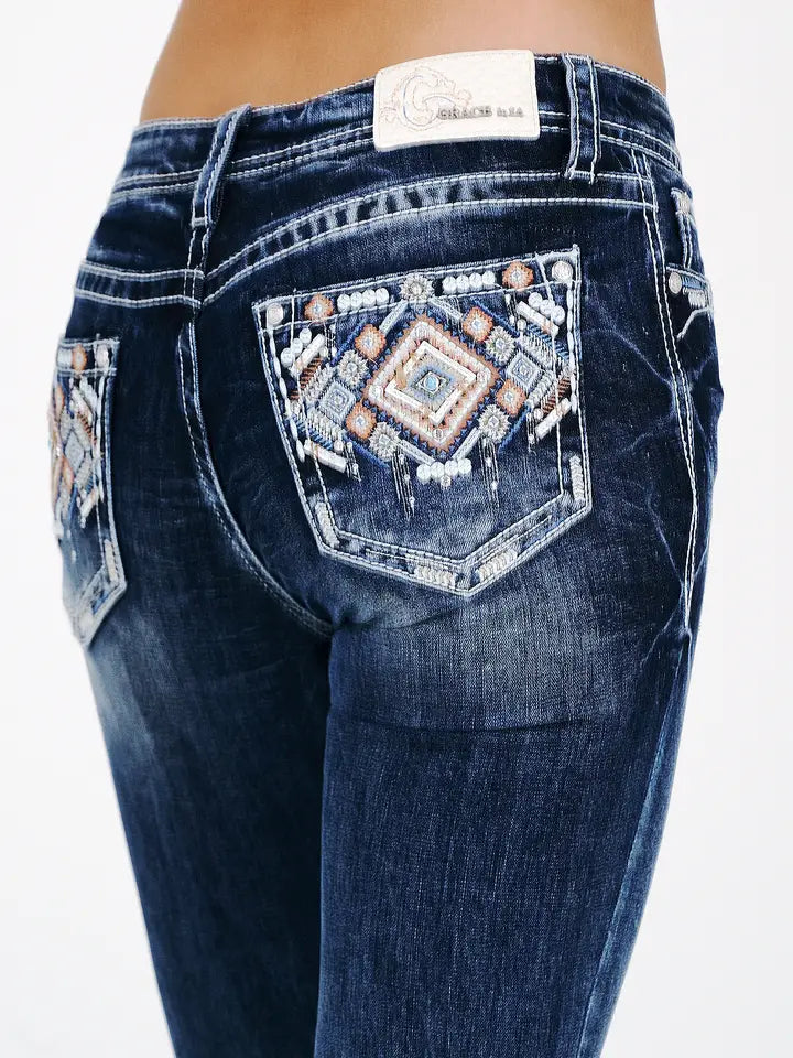 Grace In LA - Aztec Modify Mid-Rise Boot Cut 30"