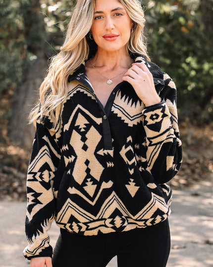 Beige Western Aztec Half Zip Plush Sweatshirt