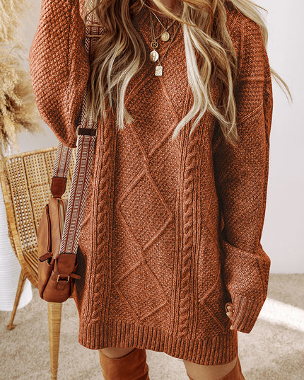 Parchment Cable Knit Drop Shoulder Loose Fit Sweater Dress