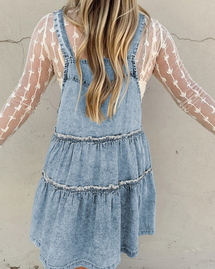 Dusk Blue Light Wash Tiered Flowy Overall Denim Dress