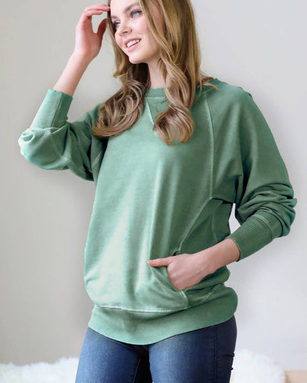 `Washed French Terry Pullover With Side Pockets Zenana