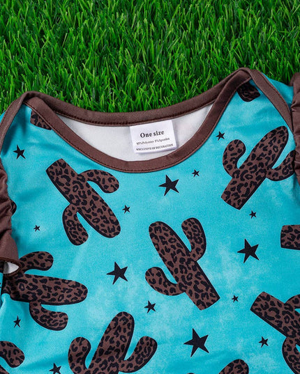 Brown cactus printed baby gown with brown angel sleeves. PJG25153023 M