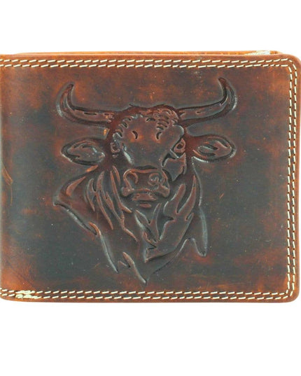 Oil Pull Up Embossed Steer Bifold Wallet ABB 006