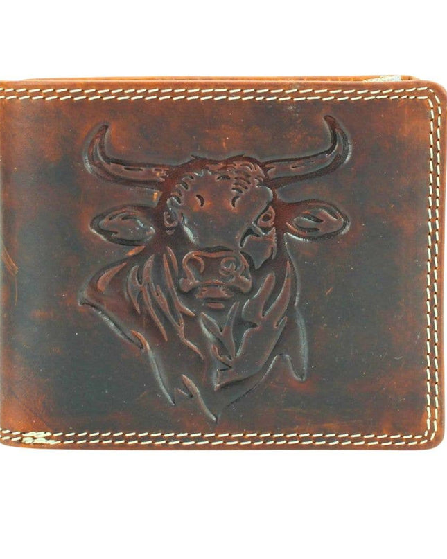 Oil Pull Up Embossed Steer Bifold Wallet ABB 006
