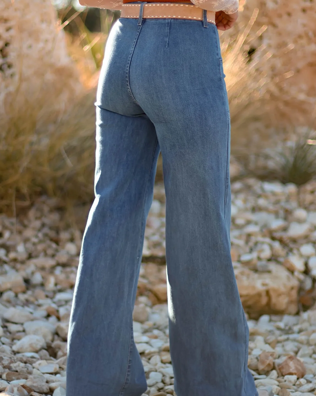 Ashleigh Blue Multi Buttons High Waist Wide Leg Jeans With Pockets