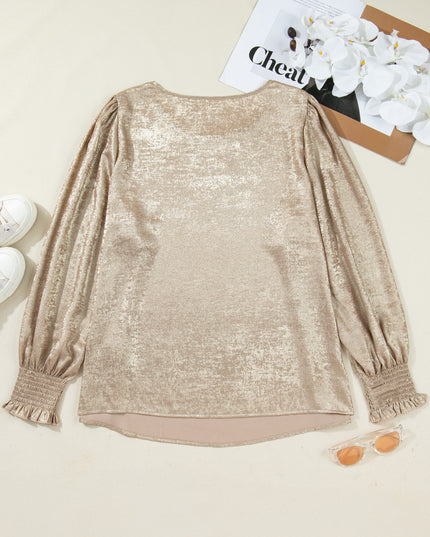 Apricot Plus Size Metallic Long Flounce Sleeve Blouse