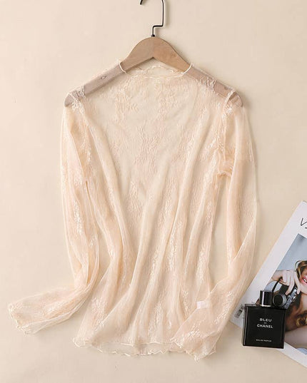 Semi Sheer Mesh Floral Lace Layering See Through Top