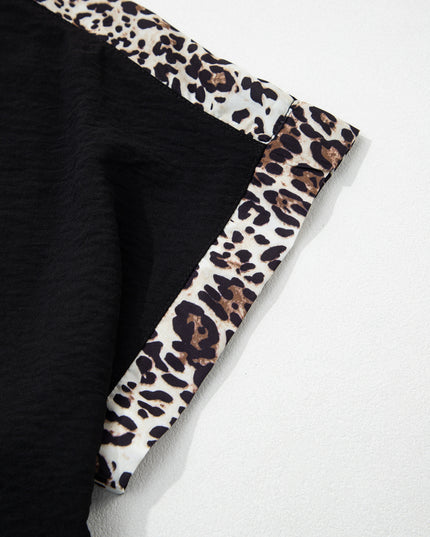 Black Plus Size Leopard Patchwork Round Neck Loose Tee