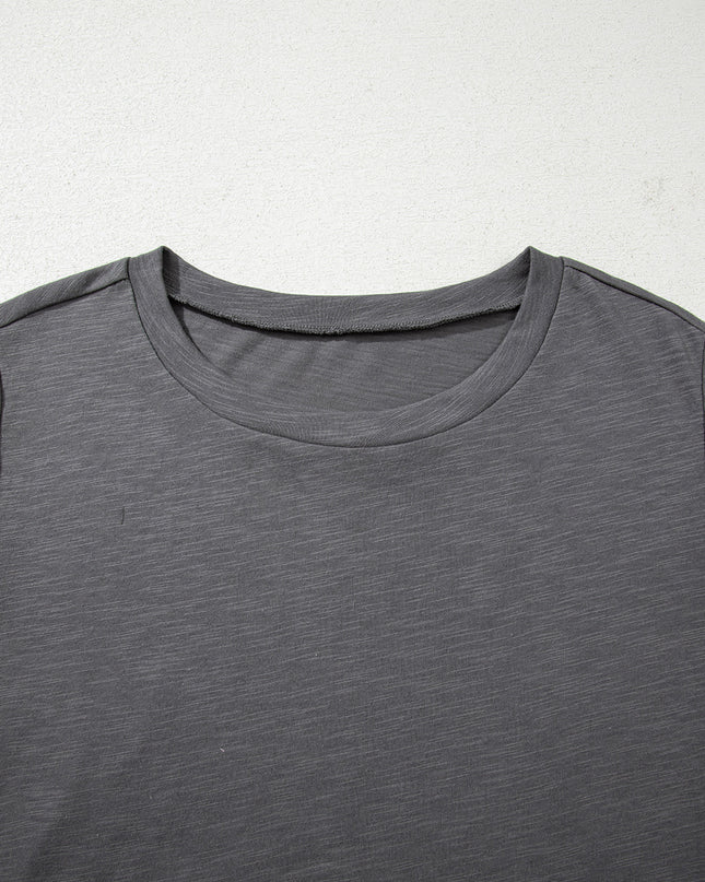 Dark Grey Double Ruffled Short Sleeve Plus Size Top