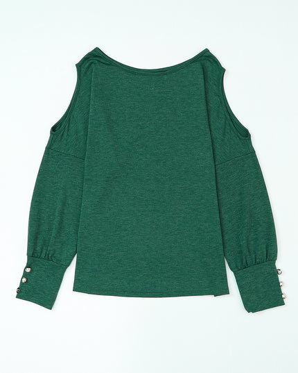 Green Asymmetrical Cut Out Buttoned Long Sleeve Top