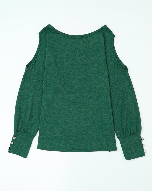Green Asymmetrical Cut Out Buttoned Long Sleeve Top