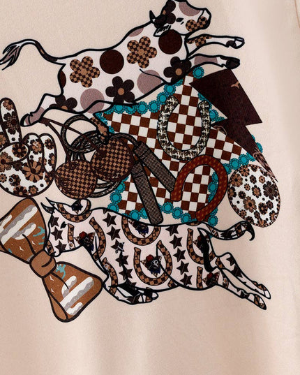 Cream western printed baby romper with bell sleeves and snaps. RPG65077 SOL