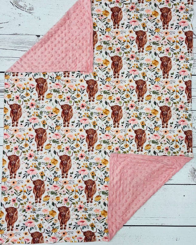 Baby Pink Cows Flower Blankets