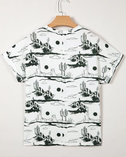 White Desert Sand Print Short Sleeve Knit Top